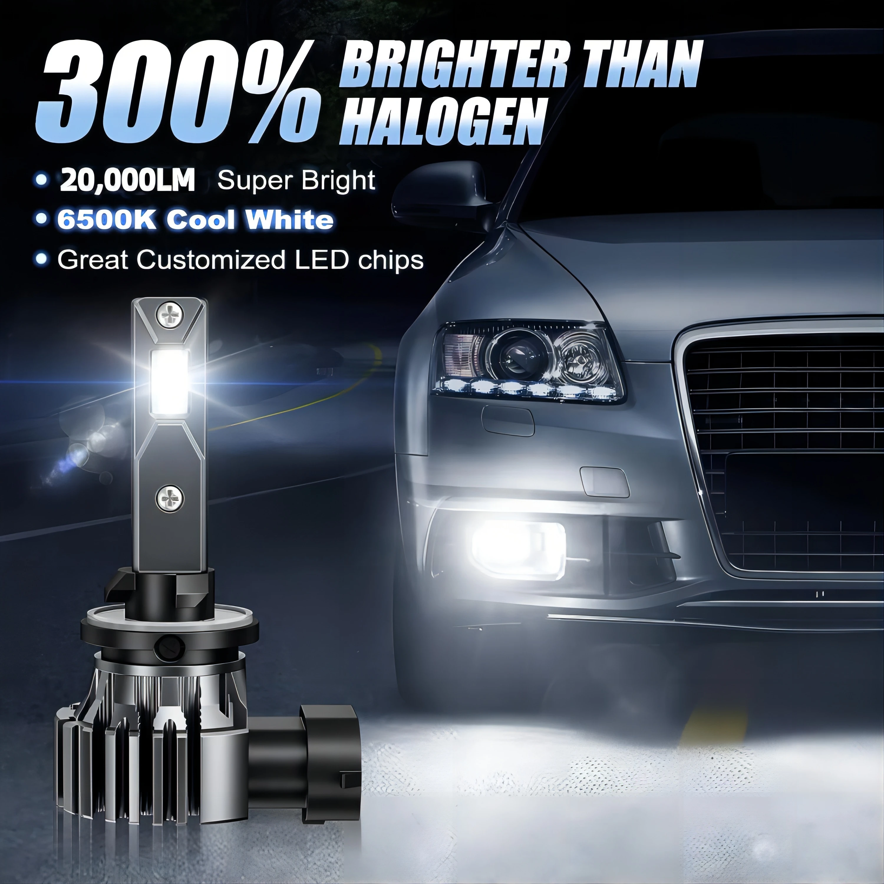 880 881 LED Fog Light Bulbs, 6000K Cold White 20000LM Plug And Play, 300% Extremely Bright CSP Chips Non-Polarity LED Headlight