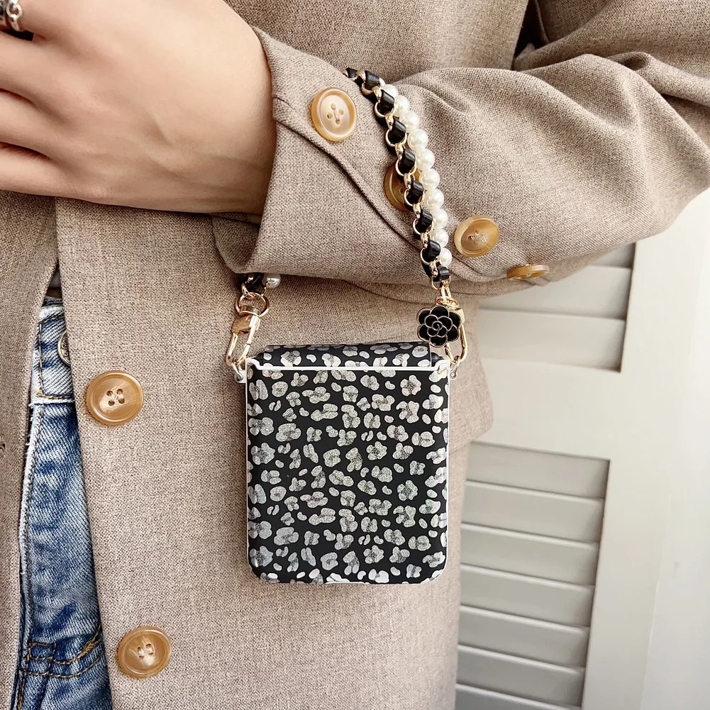 Laser Leopard Print Phone Case with Bracelet Wrist Strap and Protective Cover