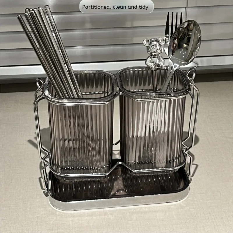 Wall Mounted Kitchen Cutlery Organizer Light Luxury Chopstick Spoon Holder Stainless steel Utensil Drying Rack 3