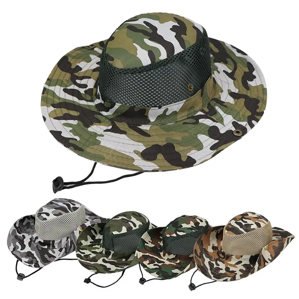 Outdoor Breathable Mesh Camouflage Bucket Hat Sun Protection Hunting Fishing Hiking Cap 5