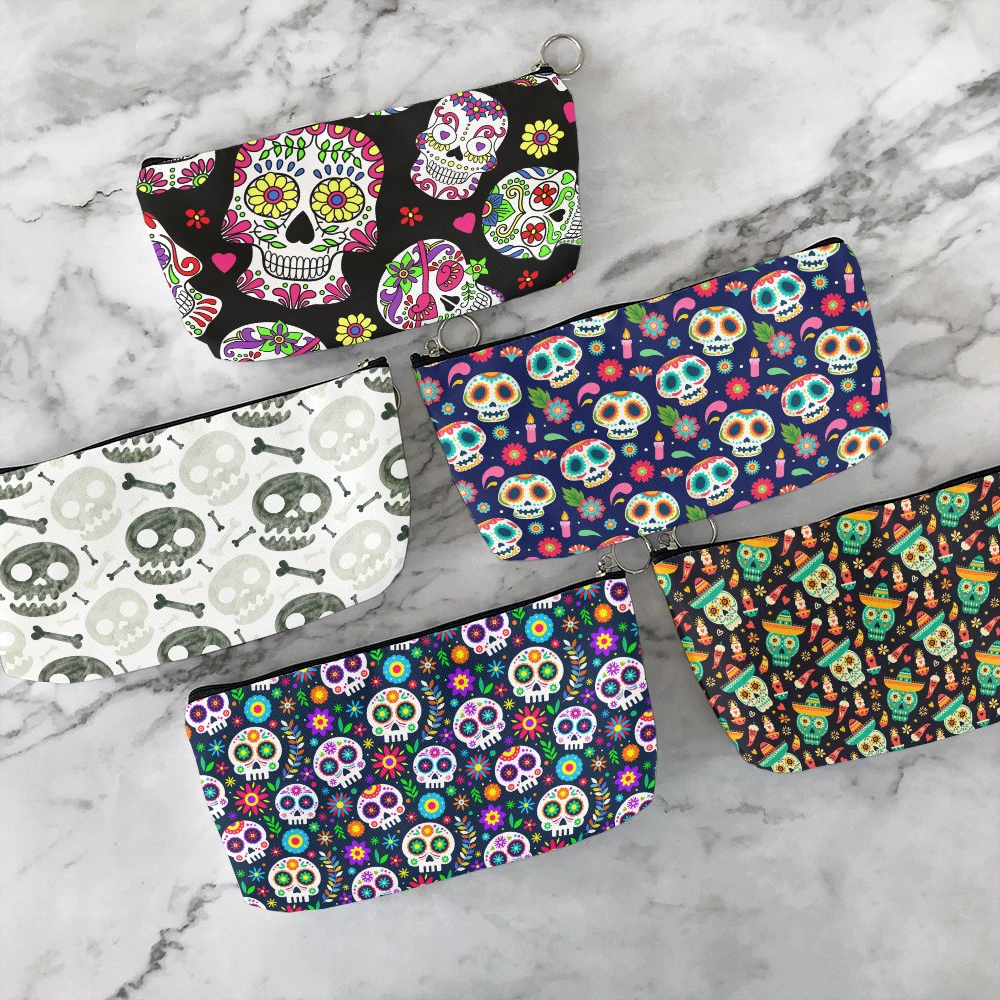 New Skull Print Zipper Coin Bag Men's Fun Fashion Outdoor Portable Clutch Wedding Party Gift Car Accessories Ladies Cosmetic Bag