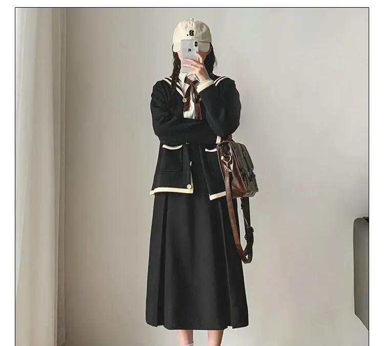 skater skirt College Preppy Style Pleated Skirt Women's 2022 Spring Elastic High Waist Covering Flesh A-line Skirt Fat MM Thin Pleated Skirt black skirt