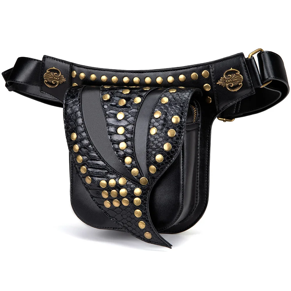 

2021 New Bag Women Steampunk Rock Locomotive Bag Shoulder Messenger Bag Women European and American Tactical Men Waist Bag Rivet