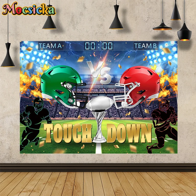 

Mocsicka Photography Background Touch Down Rugby Match Stadium Backdrop Boys Birthday Party Cake Smash Photo Banner Studio Props