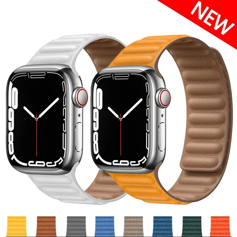 애플 워치 밴드용 가죽 링크, 오리지널 마그네틱 루프 팔찌, IWatch 시리즈 8 울트라 3 SE 6 7 스트랩, 45mm, 41mm, 40mm, 44mm, 49mm