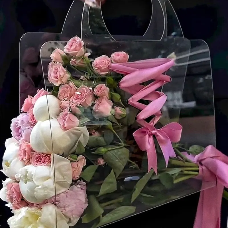 2pcs Exquisite Flower Paper Box Portable Bouquet Packaging Tote Bag Wedding  Mothers Day Birthday Party Flower Bag Gift Bag Gift Packaging Bag For  Various Festivals Valentines Day Gift Packaging Bag