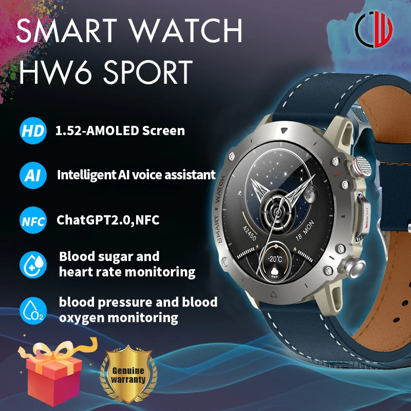 

JWMOVE Outdoor Sport Smart Watch For Men Women 1.52-AMOLED Screen NFC ChatGPT2.0 AI Voice Blood Sugar Blood Pressure Smartwatch