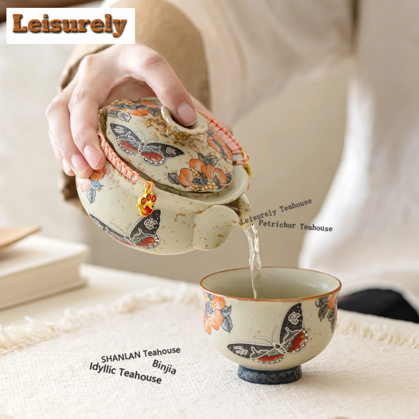 200ml Caramel Glaze Peach Butterfly Handheld Teapot Ancient Tea Infuser Pot Tea Brewing Kettle With Filter Tea Set Ornaments