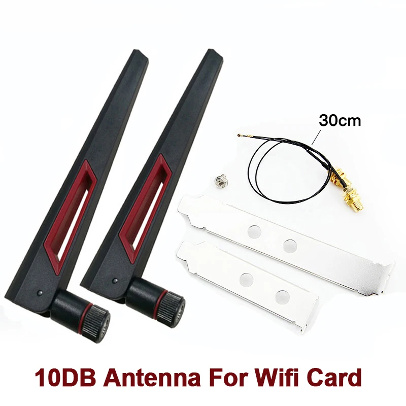 Wifi antenna 2PCS 6/10 DBi RP-SMA external antenna set with IPEX MHF4 extension cable 2.4GHz 5GHz dual band for M.2 Wifi Card Intel AX210