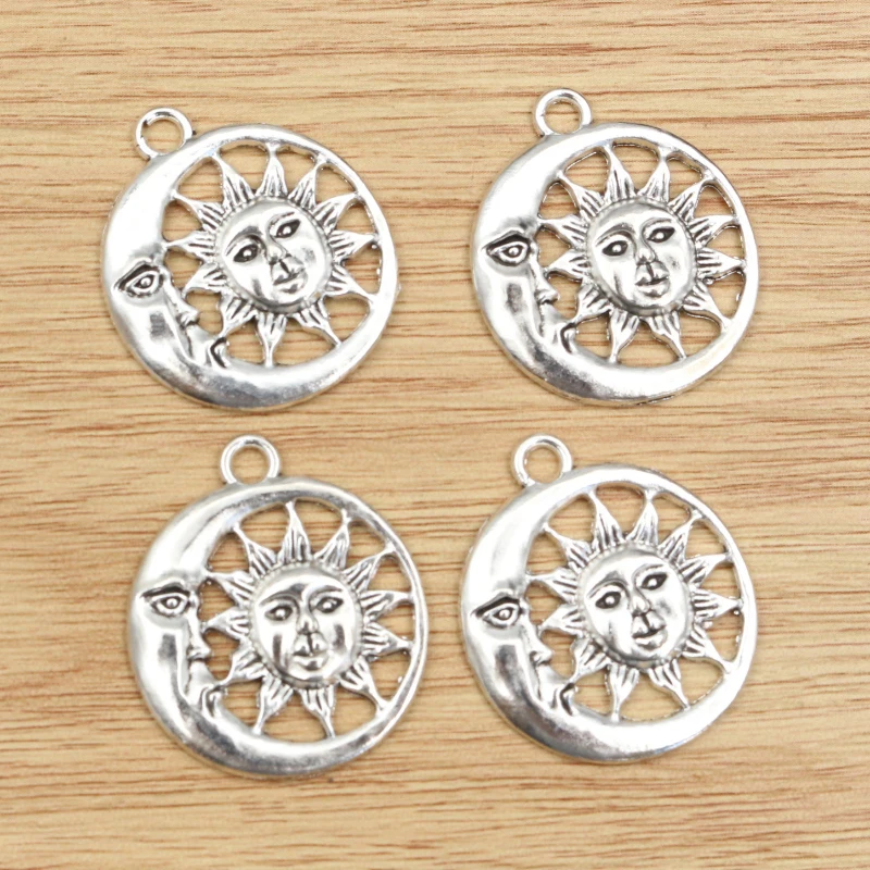 15pcs 28x25mm Antike Silber Überzogene Mond Sonne Charms Anhänger DIY Schmuck Erkenntnisse für Armband Halskette Zubehör
