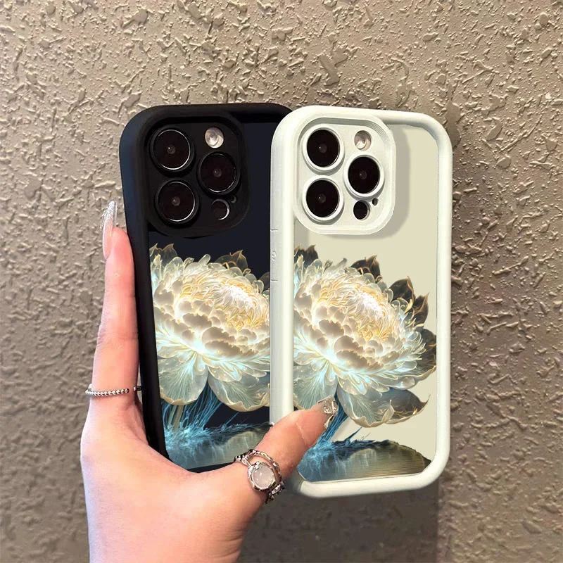 Charming Lotus Flower Oil Painting Silicone Phone Case