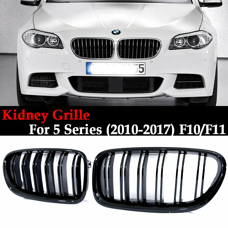 Glossy Black Double Slat Front Racing Grill Grille