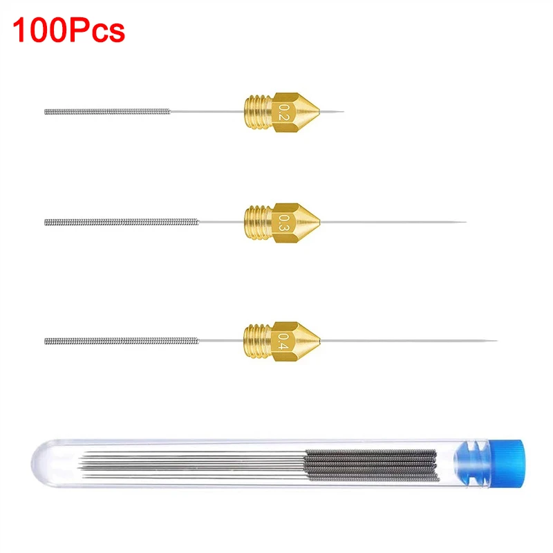 100pcs Stainless Steel Nozzle Cleaning Needles Tool 0.15mm 0.2mm 0.25mm 0.3mm 0.35mm 0.4mm Drill For V6 Nozzle 3D Printers Parts