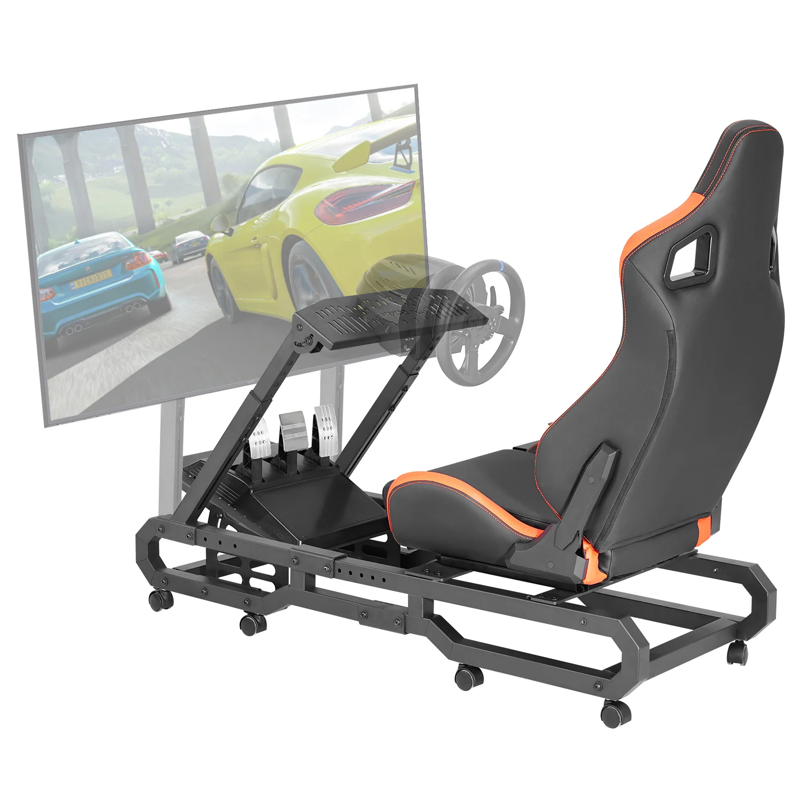 VEVOR Support de volant de course avec roues, cockpit de simulateur de conduite en acier robuste, charge 150 kg, support de volant et pédale réglables, pour Logitech G923/G920/G29, Thrustmaster T248P