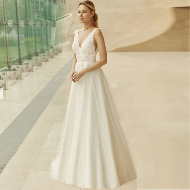 

LaBoum V-Neck Wedding Dress for Women 2023 vestido de noiva brautkleider robe de mariée Lace Backless Sleeveless Court Train