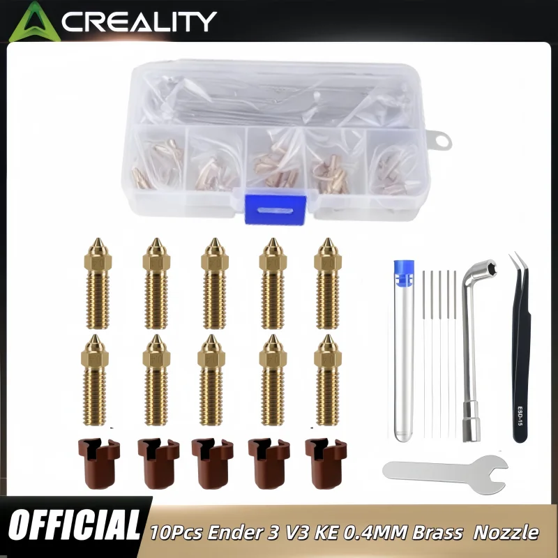 10 Stück Boxed Ender 3 V3 KE Messingdüsen, Hochgeschwindigkeits-Düsenset mit Silikonsockel und Werkzeugen, für Creality K1 Max / CR-M4