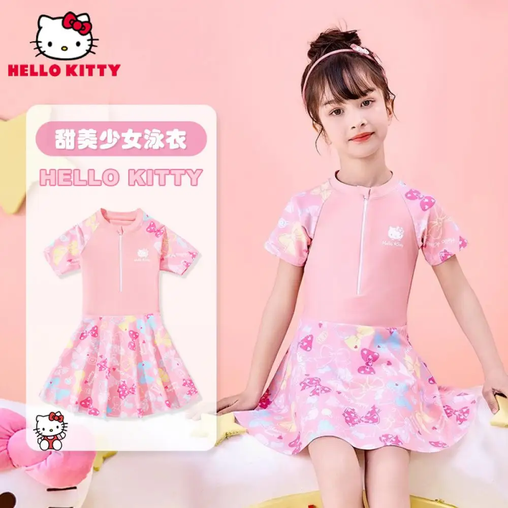 

Kawaii Sanrio, Hello Kitty девушки сиамский купальник аниме мультфильм принцесса платье Купальник Быстросохнущий дышащий купальник