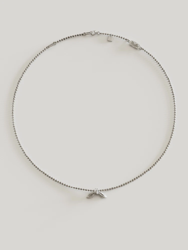 Silver Cylinder-shaped Beaded Chain with Half Bowkont Necklace