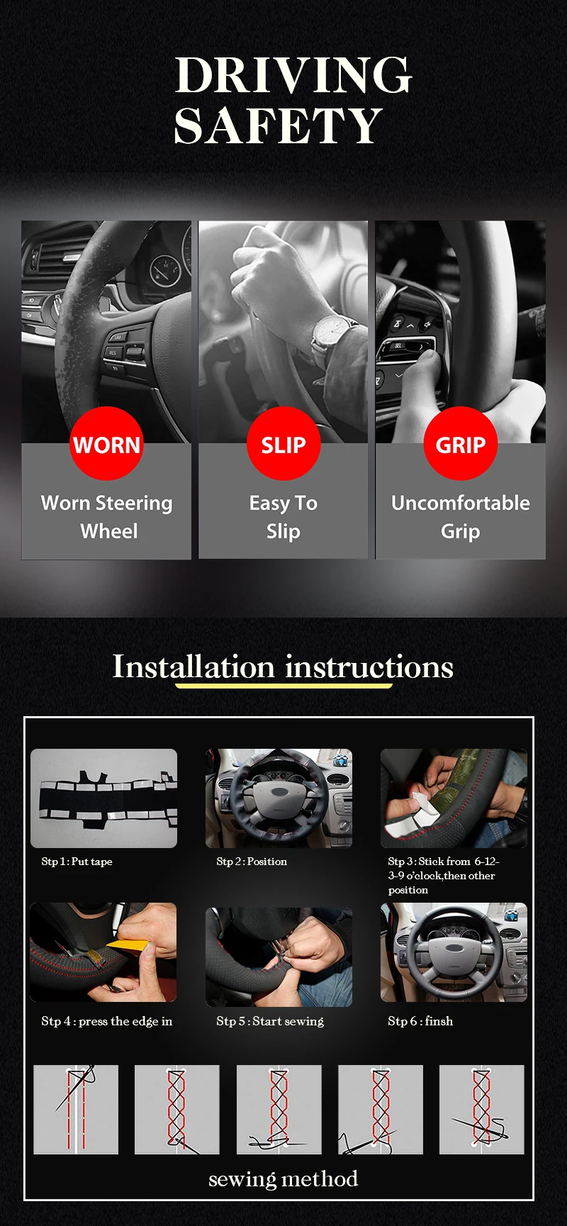 Kundenspezifisches Mikrofaser-Leder-Autogeflecht auf der Lenkradabdeckung für Alfa Romeo Giulietta 2010–2014, MiTo 2008–2015, Auto-Styling – Detail 3