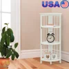 White 4-Shelf Corner Folding Bookcase Space Saving Solid Wood Storage Unit Home Office Kids Room 1