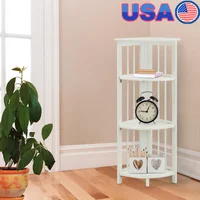 White 4-Shelf Corner Folding Bookcase Space Saving Solid Wood Storage Unit Home Office Kids Room 1
