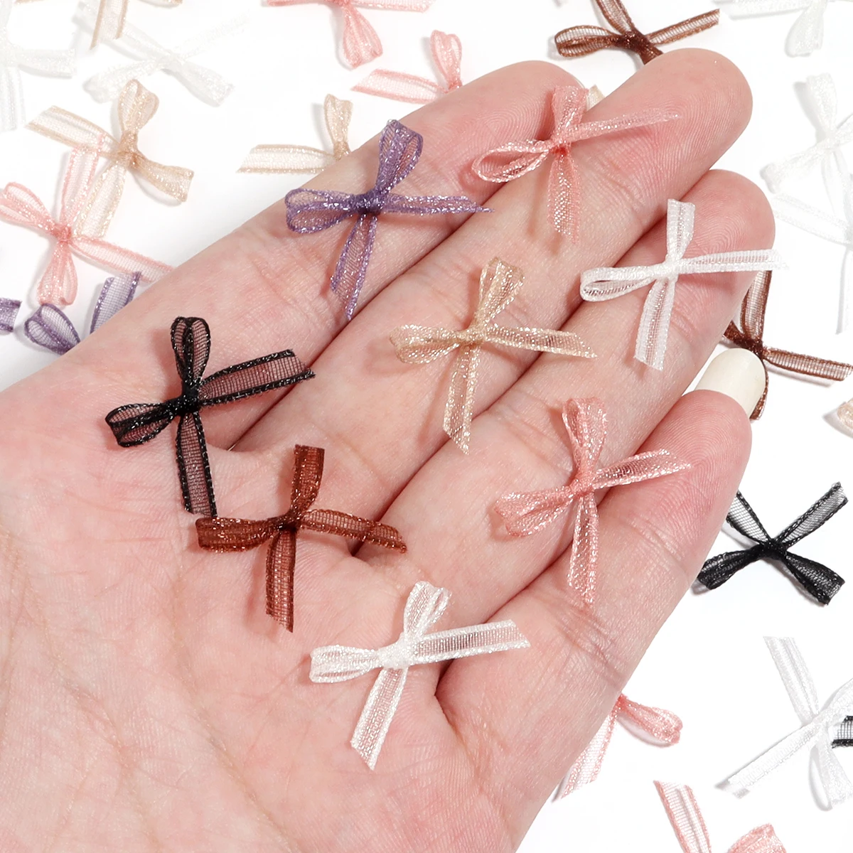 30pcs Organza 리본 활 2.5x1.5cm DIY 매니큐어 모자를 쓰고 있죠 의류 장식 액세서리 용품에 대 한 작은 크기 새틴 리본 활