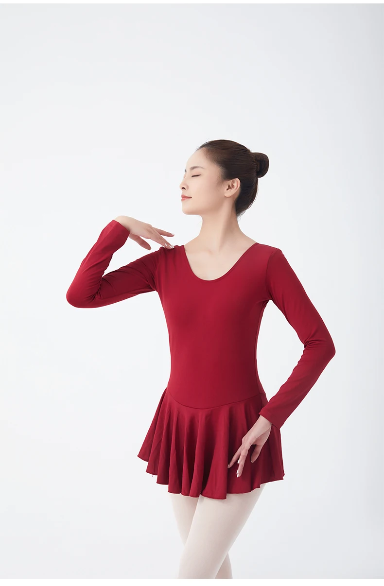 Langärmliges einteiliges Tanzkleid, Ballett-Übungsanzug für Erwachsene, klassischer Tanzanzug für Damen, figurbetonter Anzug – Detail 17