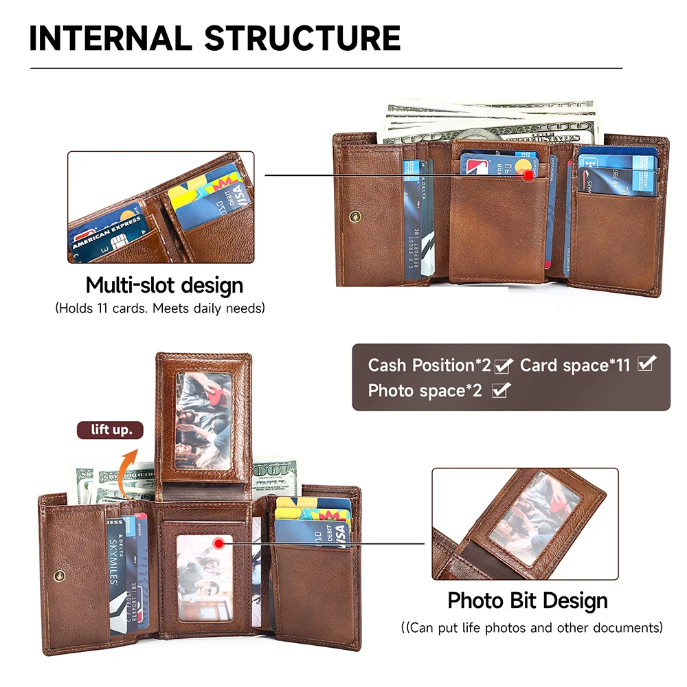 WESTAL Portafoglio in pelle di vacchetta Borsa per carte antifurto in pelle retrò premium da uomo Portafoglio multi-carta in pelle da uomo - immagine 4