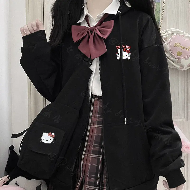 

Sanrio Hello Kitty Stuff Kuromi Hoodie Female Student The New Summer Thin Japanese Cardigan Hooded Long Sleeves Versatile Coat