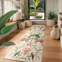 Carpet for Living Room Beige Botanical Jungle Tiger Print Rug Soft Non-Slip Machine Washable Floor Mat Hallway Bedroom Alfombra 1