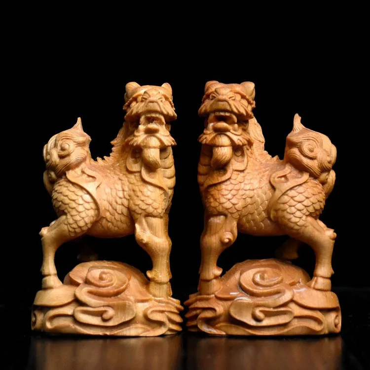 

Cliff Cypress Auspicious Clouds Qilin Ornaments Solid Wood Carving Home Office Opening Pixiu Animal Craft Gift