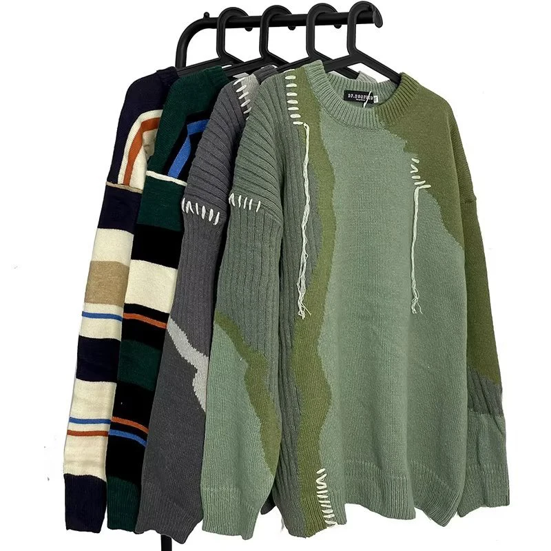 

Spring 2023 New Men's Sweater Fashion Fashion Brand Design Sense Minority Color Contrast Splice Pullover Retro Fashion Knitwear