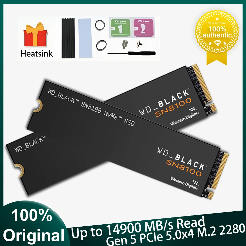 Wd_BLACK sn8100 nvme ssd unidade de estado sólido interna gen 5 pcie 5.0x4 m.2 2280 disco rígido interno 1tb 2tb 4tb para desktop portátil