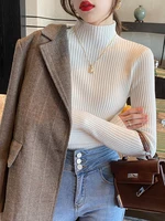 Elegant Solid Basic Knitted Tops Women Turtlneck Sweater Long Sleeve Casual Slim Pullover Korean Fashion Simple Chic Clothes 1