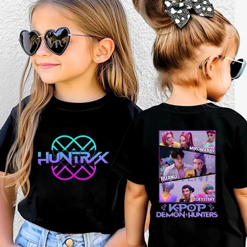 Hot Kids Cotton Clothing Kpop Demon Hunters HUNTRX Graphic Y2k Tops Girls Boys Outfit Short Sleeve Tees Harajuku Child T-shirts 1