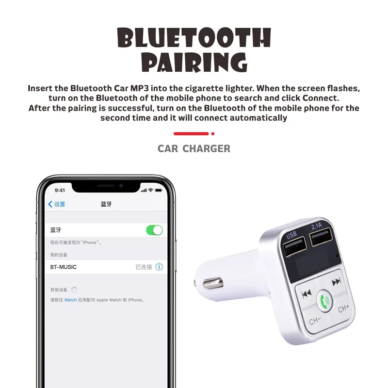 Portable Bluetooth Car MP3 Player Radio Modulator 5.3 FM Transimitter Dual USB Fast Charger Audio Receiver Handsfree Multicolour