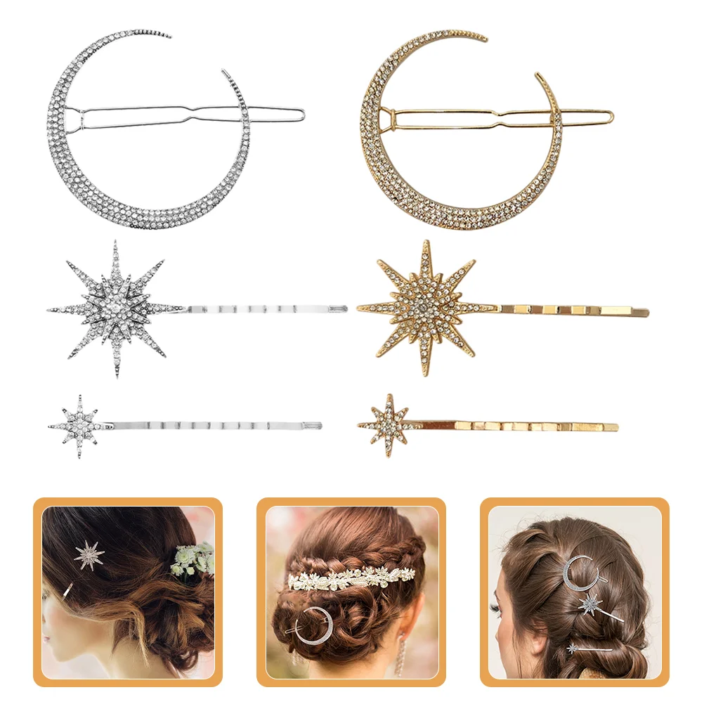 

2 Sets Moon Hairpins Snowflake Star Hair Clips Women Barrettes Decorative Bobby Pins