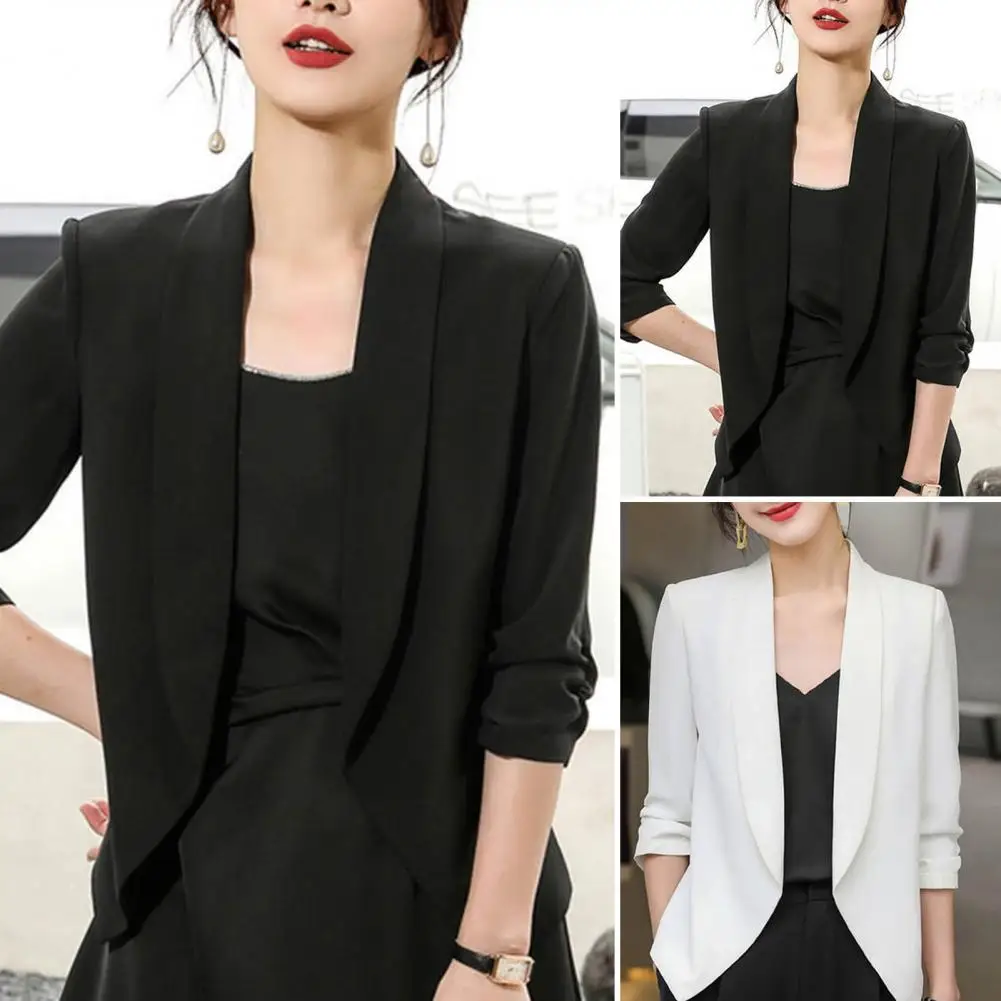 

Women Blazer Lapel Solid Color Long Sleeves Open Stitch Business OL Clothes Thin Spring Coat Female Clothes Ladies Work Coat Top