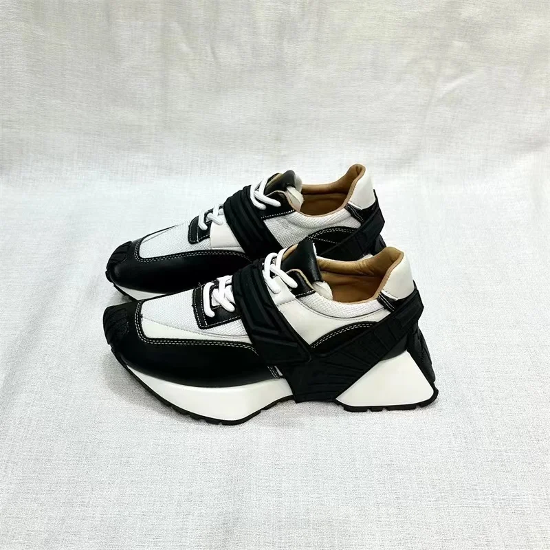 Sneakers Con Plateau Off Black White Buckle Air Mesh Designer Trainers Fondo Spesso Chunky Sneakers Da Donna Scarpe Casual Vulcanizzate