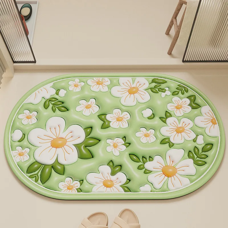 

Super Absorbent Bath Mat Instant Drying Bathroom Rug Non-slip Entrance Doormat Flower Print Floor Mat Toilet Carpet Home Decor