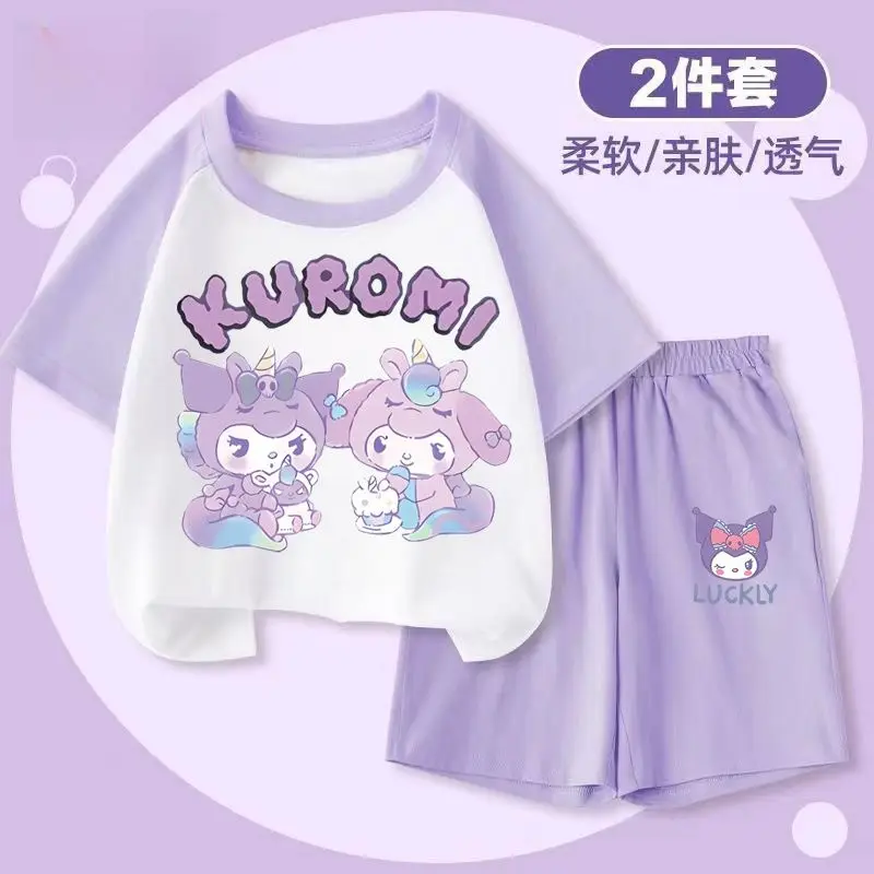 

1 2Pcs Summer Kuromi Anime Kawaii Sanrio Children Short-Sleeved Cute My Melody Fashion T Shirt Clothing Gifts for Girls