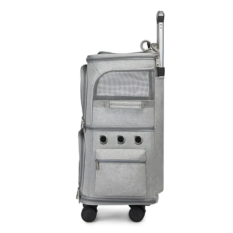 Pets Trolley Case Cat Dog Travel Bag Suitcase Luggage Collapsible 4 Wheel 2 Layer Storage Box Breathable Handbag Pet Stroller