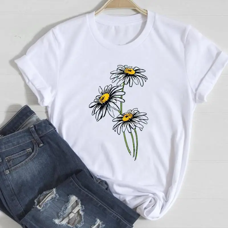 Clothing Floral Women Print European and American Short-sleeved T-shirt Women Clothing Tops Oversized T Shirt