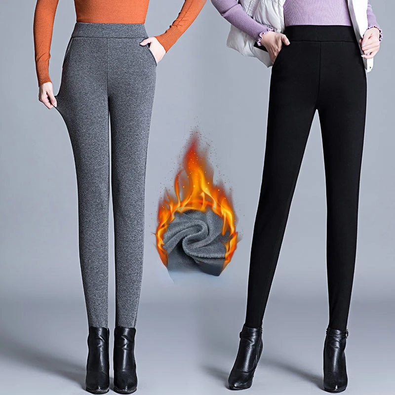 Stretch SkinnyThick Velvet Warm Winter Leggings Feminina Women Thicken Pencil Pants High Waist Trousers Gray Black 3XL 4XL
