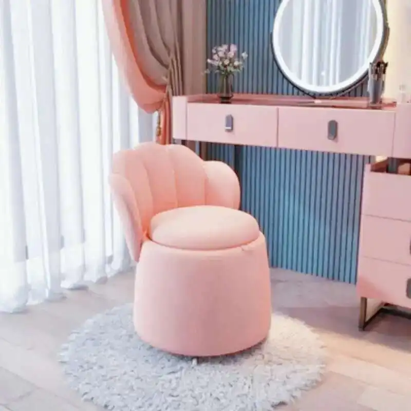 Light Luxury Makeup Bench Bedroom Small Household Dressing Table Stool Storage with Backrest Round Stool Storage Makeup Chair