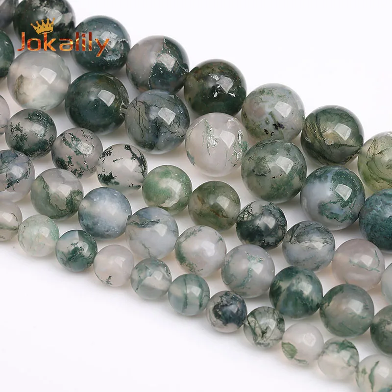 

7A Green Moss Agates Round Beads Natural Stone Loose Spacer Beads For Jewelry Making DIY Bracelet Necklace 4 6 8 1012mm 15" Inch