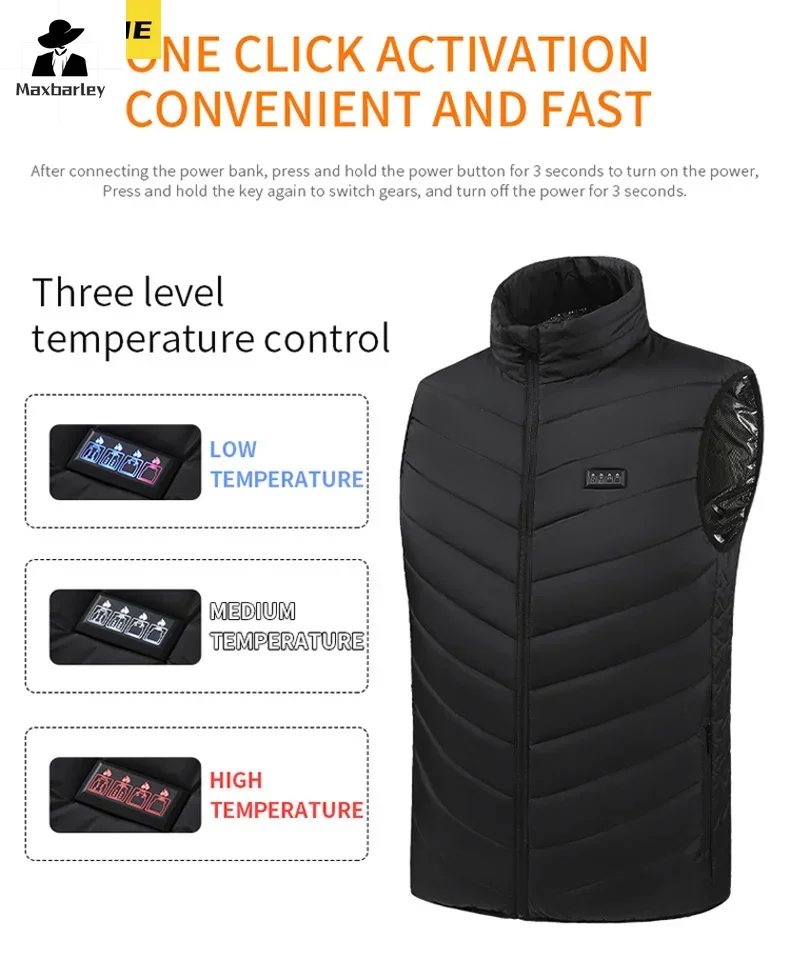 21 Heating Areas Jacket Men's Winter New USB Electric Heating Warm Sleeveless Vest Infrared Heating Clothes Male Snow Ski Vest