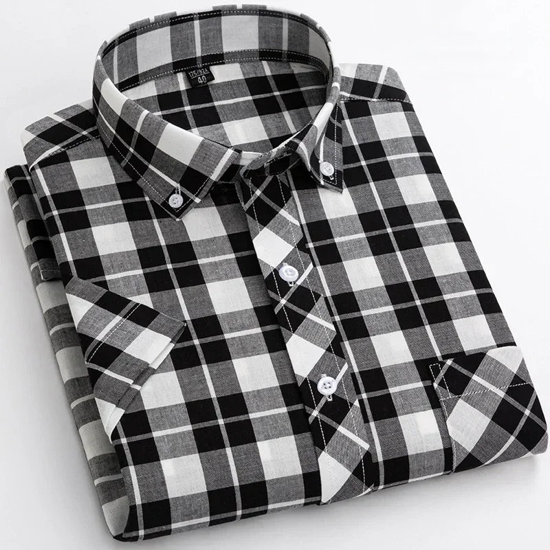 2024 Summer  Regular Fit Classic Young Cotton Plaid Short Sleeve Shirts For Men Plus Size  England  Style Shirts Man's Clothing 4