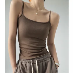 Wholesale Summer Basic Tanks Spaghetti Strap Camis Solid Strecth Tops for Women Sleeveless Slim Fit Basic Solid knitted Camisole