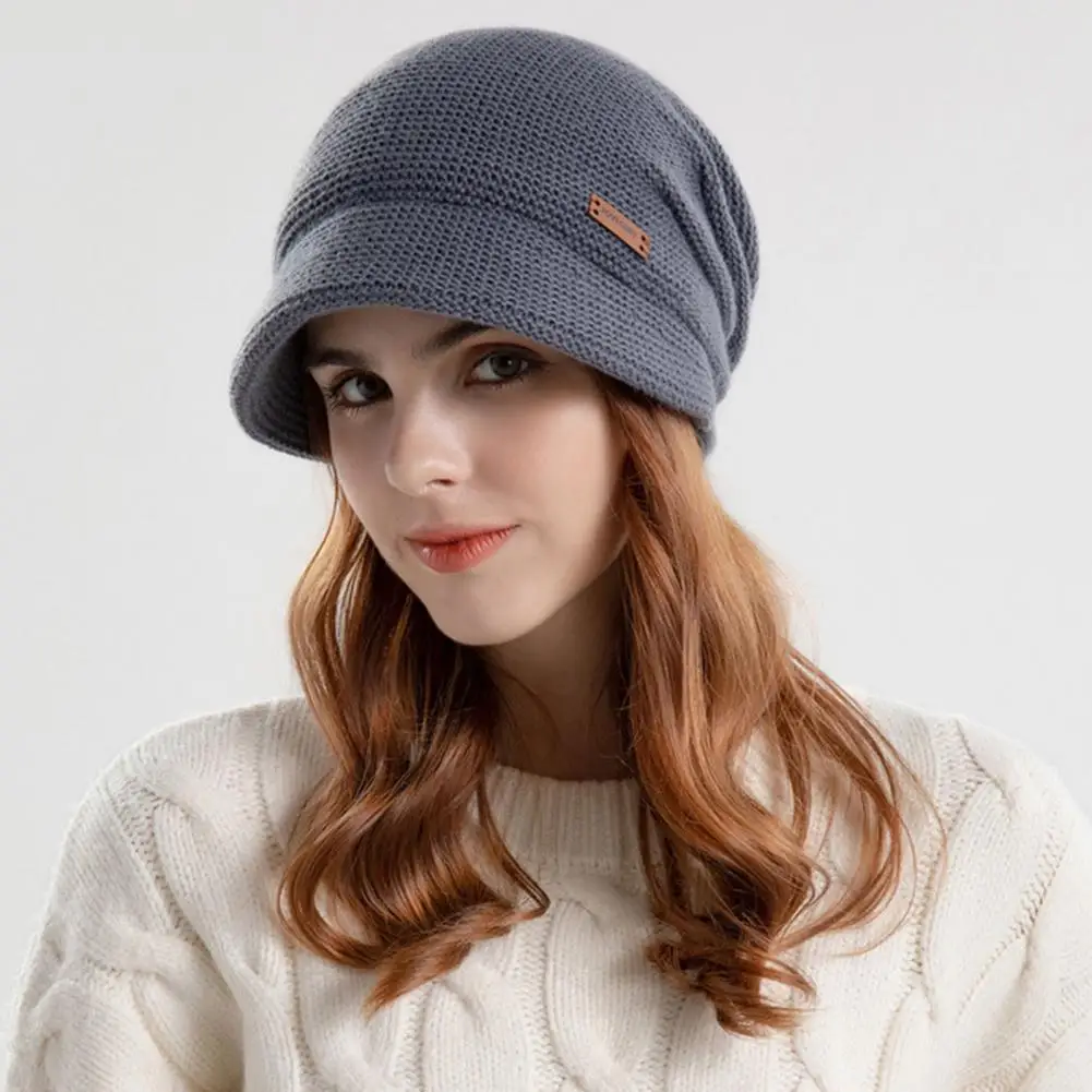 WomenKnittingHatCozyStylishWomensWinterHatsShortBrimElastic